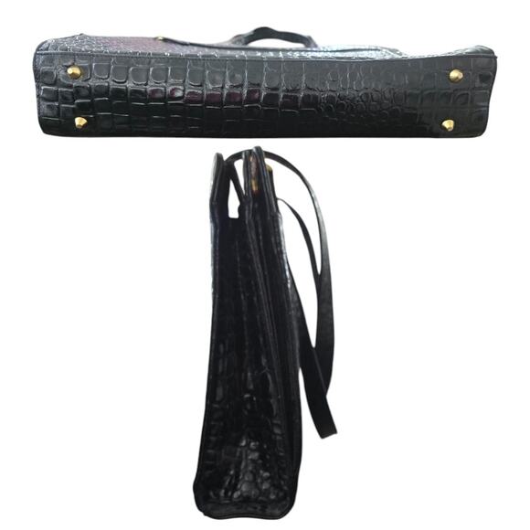 Lord and Taylor Croc Embossed Attache Patent Laptop Bag Oversize Messenger Tote - Picture 4 of 7